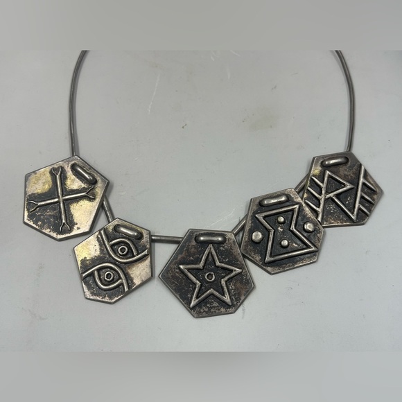 Oswaldo Guayasamin 900 Silver Pendant Necklace Ecuador Sterling Bib Modernist - Picture 2 of 8